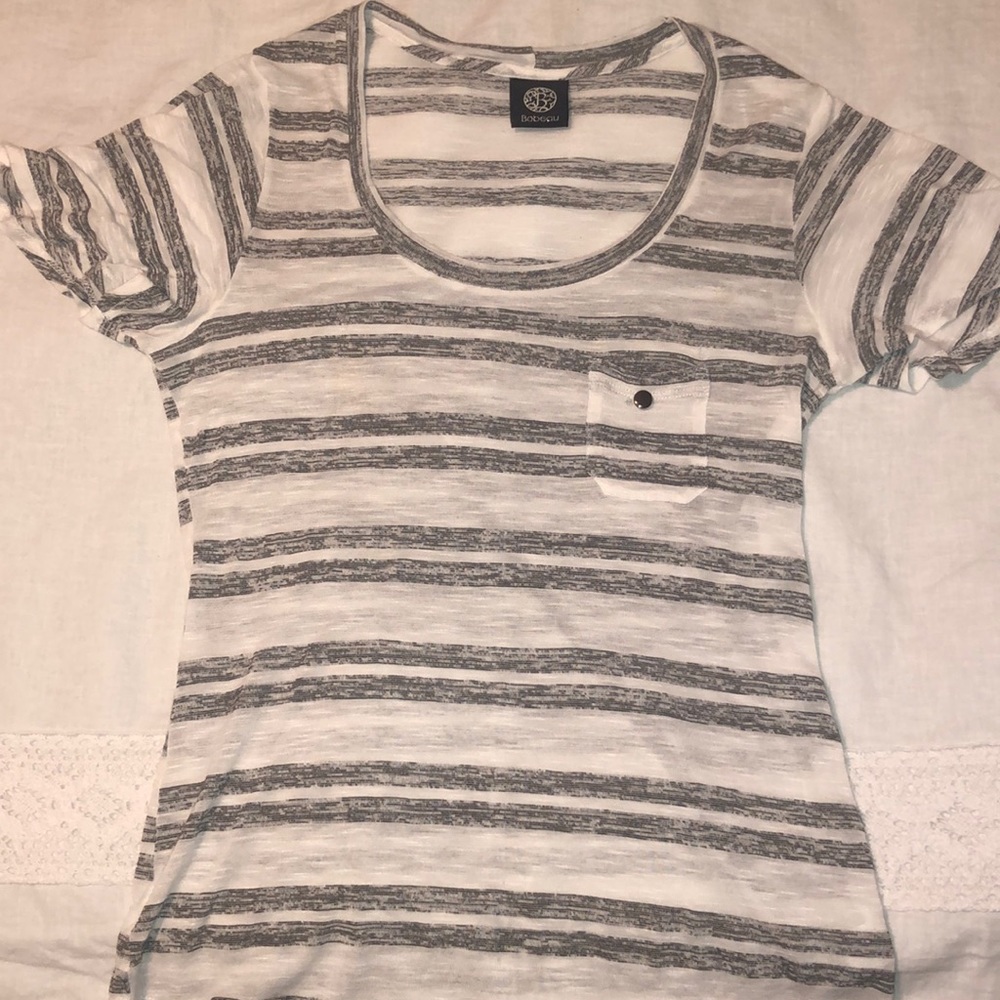 Gray and white stripped shirt